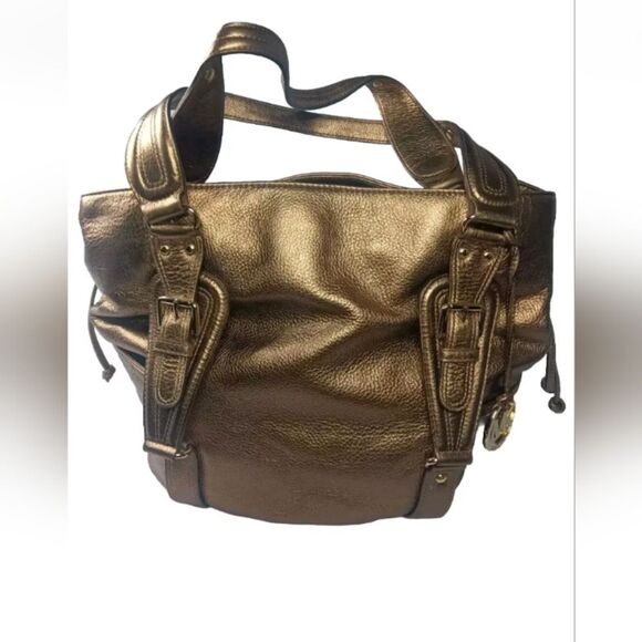 Michael Kors Lattington Large Tote Antique Brass Leather Handbag - Picture 3 of 13